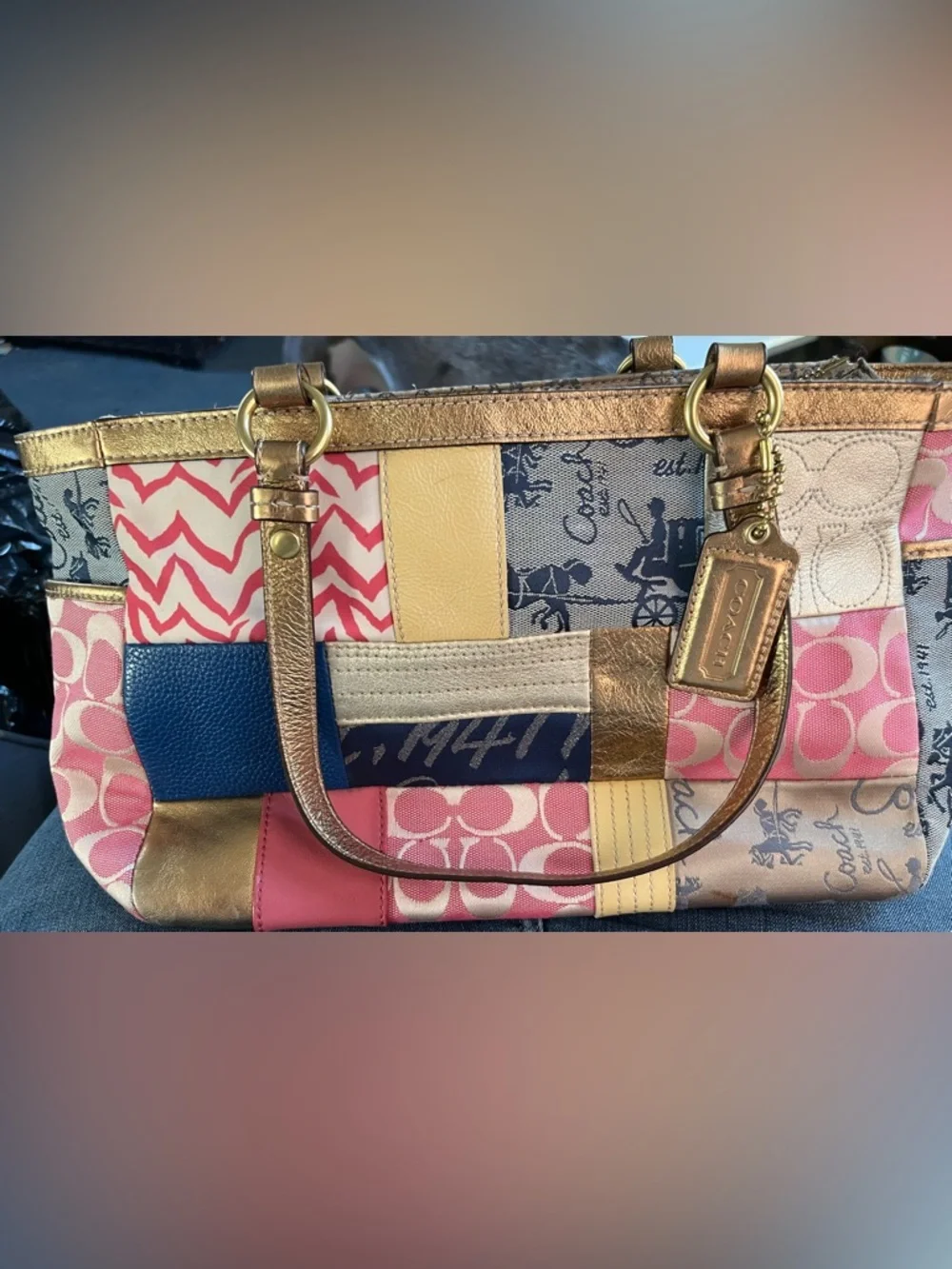 Coach Patchwork Shoulder Bag in Pink, Blue and Gold Metallic - Picture 8 of 9